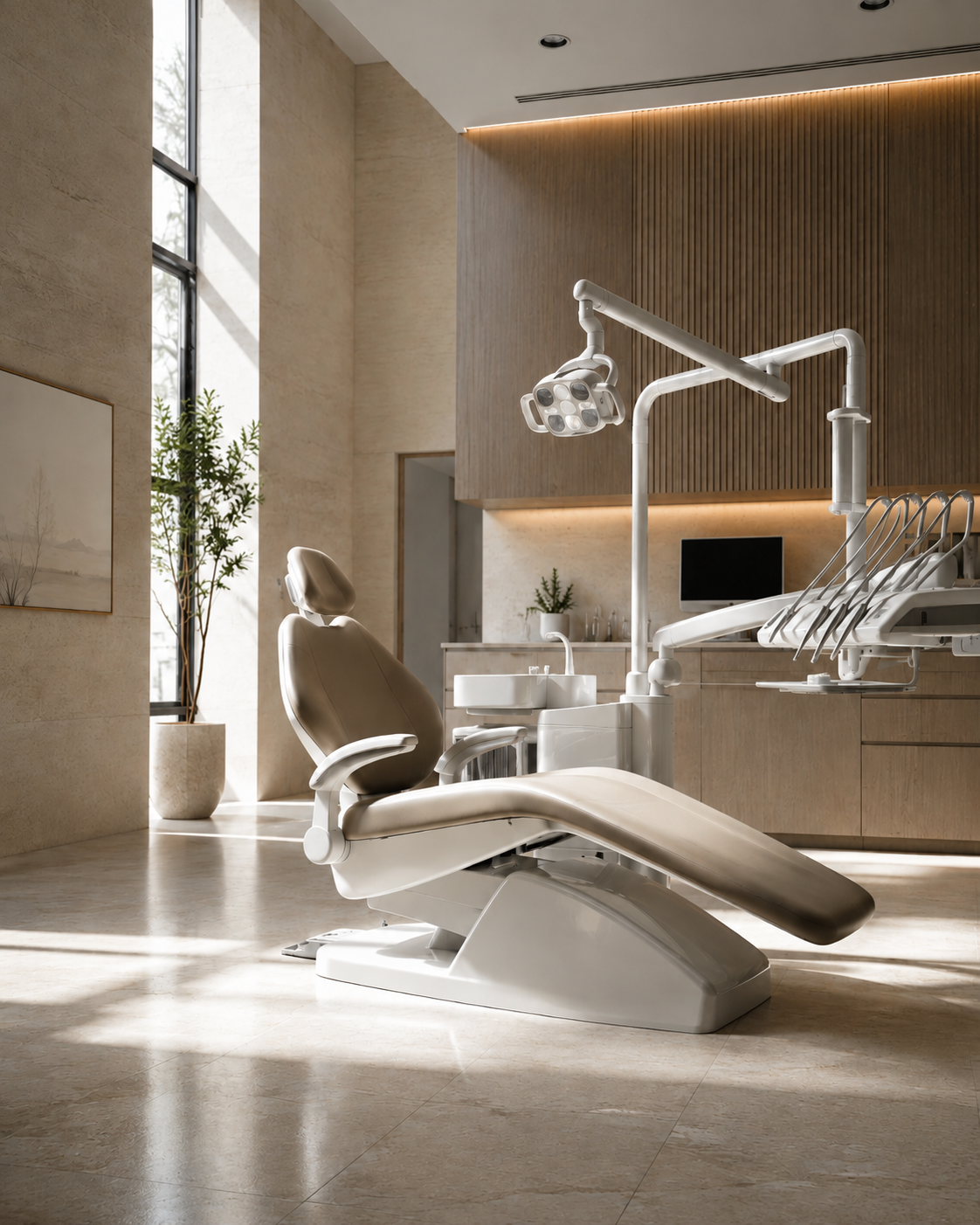 Empty treatment chair in a modern dental clinic